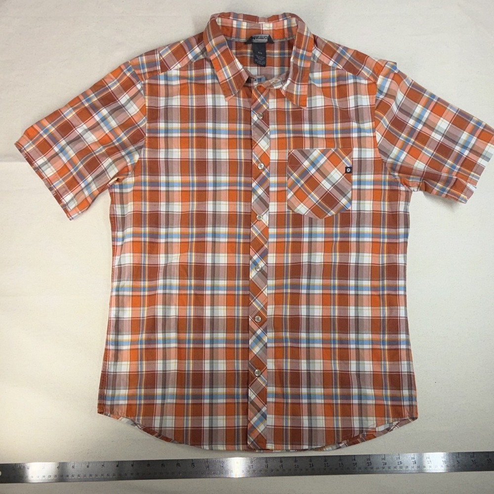 Marmot Men's M Regular‎ Orange Brown Plaid Short Sleeve Button-Up Shirt